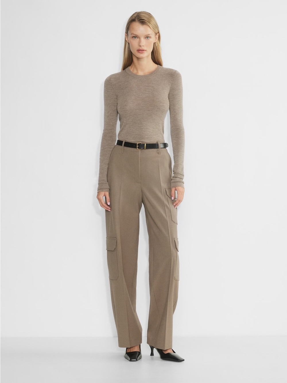 Wilfred Beige Wide-Leg Cargo Pants